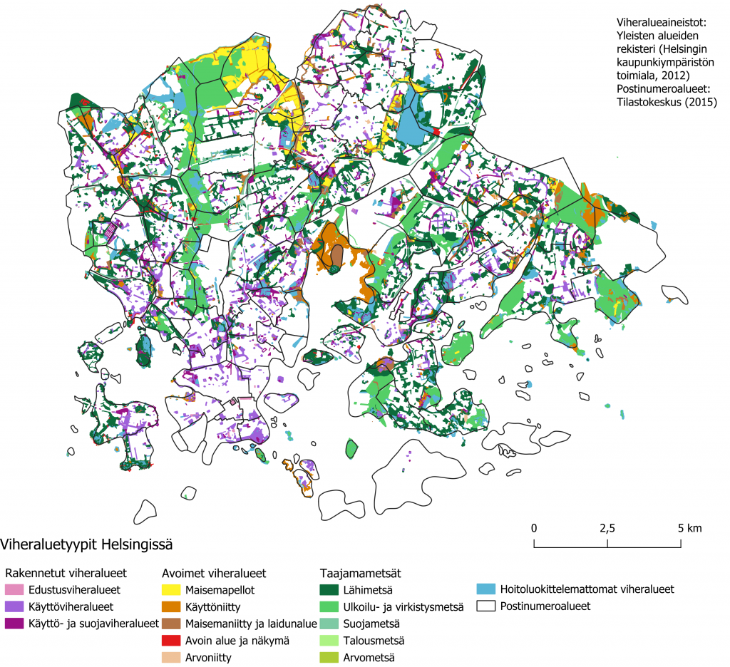 Karttakuva artikkeliin, jonka aiheena on Minkälaisella viherympäristöllä on merkitystä kaupunkilaisten terveydelle?